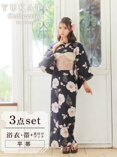 5/28新作![3点SET]濃紺クリスマスローズ柄浴衣【2025年新作/YUKATA by dazzy】