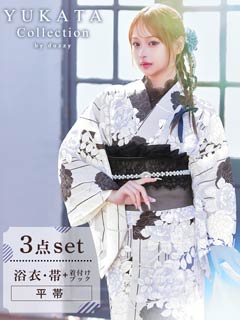 4/14新作!グラデーション縦縞×薔薇柄浴衣【2025年新作/YUKATA by dazzy】≪ポイント17倍≫