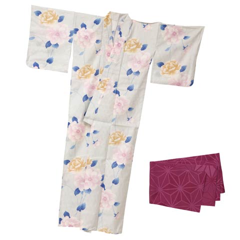 4/14新作!パステル縦縞×山茶花浴衣【2025年新作/YUKATA by dazzy】≪ポイント17倍≫(ミント×パープル-フリーサイズ)