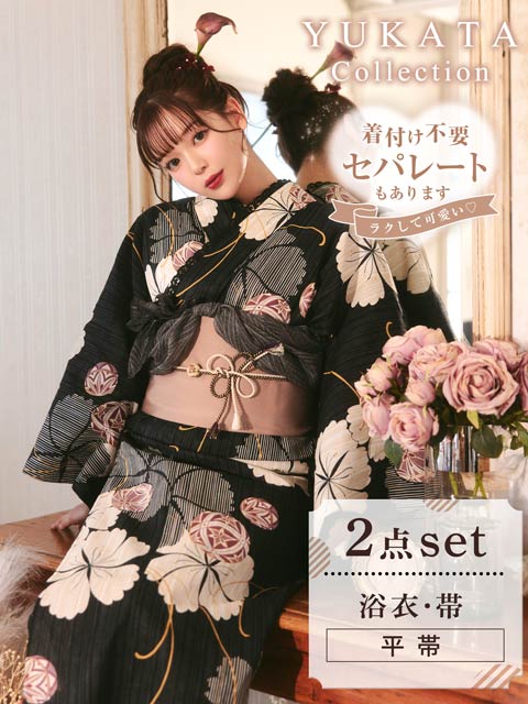 5/14再販![2点SET]黒撫子×手鞠柄浴衣【YUKATA by dazzy 2026】