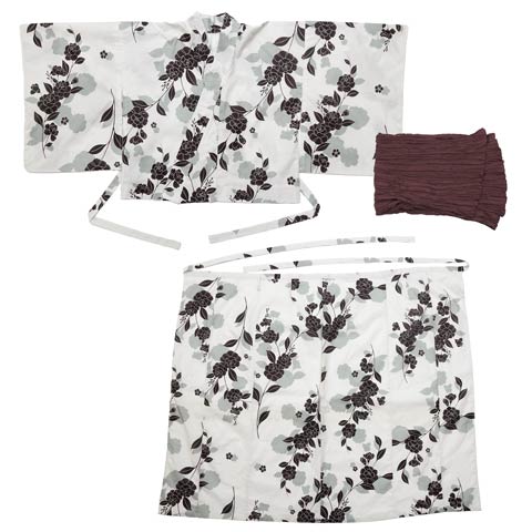 [セパレート浴衣] モノトーン牡丹柄浴衣[4点SET]【YUKATA by dazzy 2025】(ホワイト×ブラック-フリーサイズ)