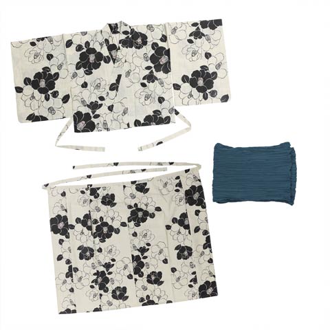 [セパレート浴衣] レトロモダン椿柄浴衣[4点SET]【YUKATA by dazzy 2025】(クリーム×ブラック-フリー)