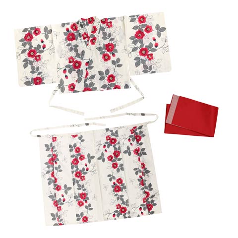[セパレート浴衣] 白地×赤椿柄浴衣[4点SET]【YUKATA by dazzy 2025】(ホワイト×レッド-フリー)