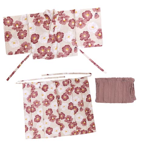 [セパレート浴衣] フェミニン椿柄浴衣[4点SET]【YUKATA by dazzy 2025】(レッド×ベージュ-フリーサイズ)