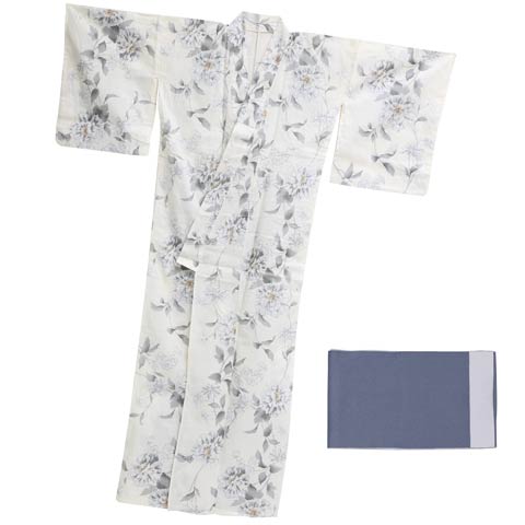 [2点SET]古典天竺牡丹柄浴衣【YUKATA by dazzy 2025】(グレー×ホワイト-フリー)