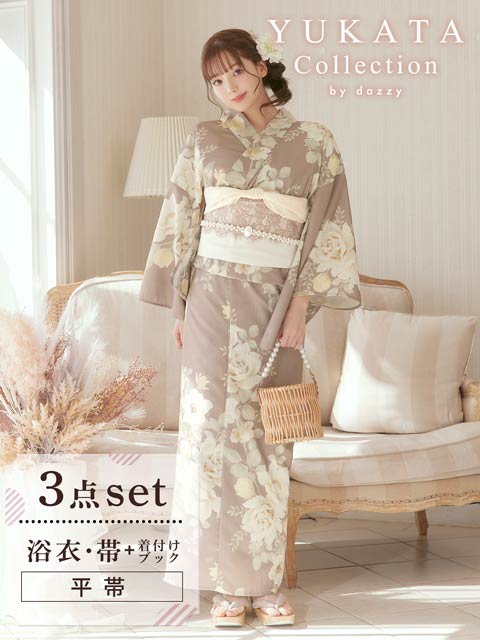[2点SET]ダスティー白薔薇牡丹柄浴衣【YUKATA by dazzy 2025】