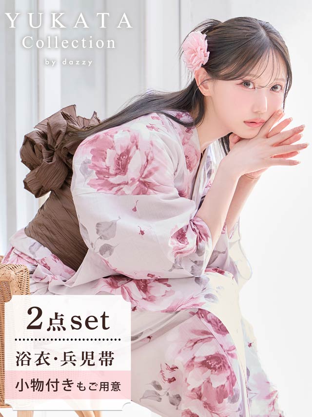 6/18新作!水彩ピンクローズ柄浴衣【2026年新作/YUKATA by dazzy】
