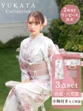 [ワンピース浴衣][3点SET][2way] 桃色水彩芍薬柄浴衣【2026年新作/YUKATA by dazzy】