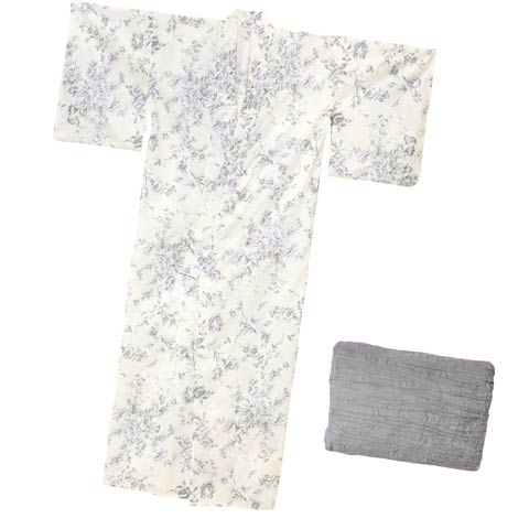 4/23新作![2点SET]白地×バラ更紗文様浴衣【2026年新作/YUKATA by dazzy】(ホワイト×グレー-フリーサイズ)
