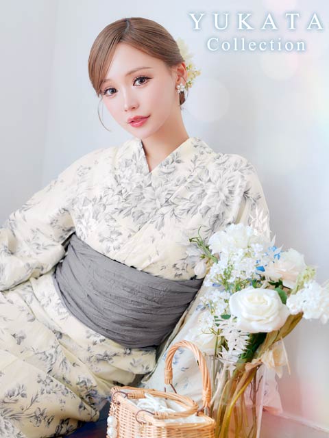4/23新作![2点SET]白地×バラ更紗文様浴衣【2026年新作/YUKATA by dazzy】
