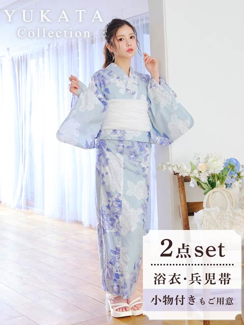5/21新作!ブルー地×水彩ローズ柄浴衣【2026年新作/YUKATA by dazzy】