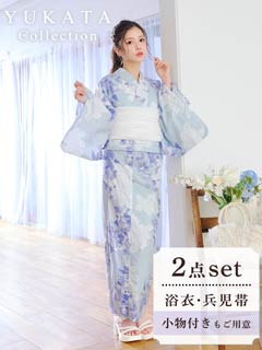 5/21新作!ブルー地×水彩ローズ柄浴衣【2026年新作/YUKATA by dazzy】