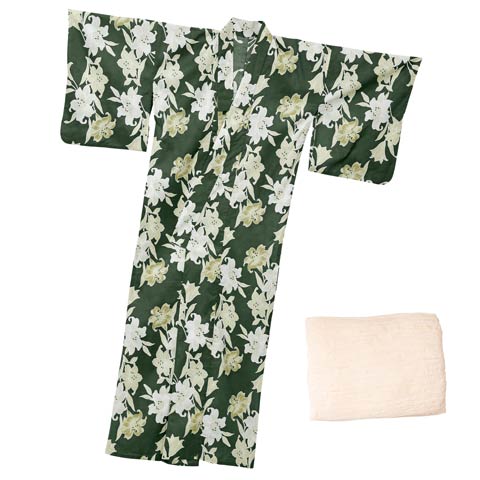 4/23新作![2点SET]緑地×ユリ柄浴衣【2026年新作/YUKATA by dazzy】(グリーン-フリーサイズ)