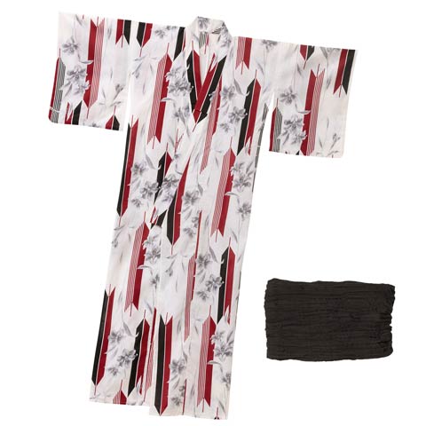 4/23新作![2点SET]矢絣×モノトーンユリ柄浴衣【2026年新作/YUKATA by dazzy】(ホワイト×レッド-フリーサイズ)