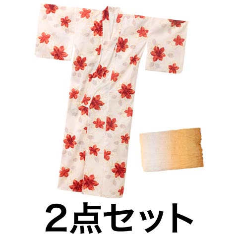 6/18新作!白地×ハナニラ柄浴衣【2026年新作/YUKATA by dazzy】(ホワイト×レッド-フリーサイズ)
