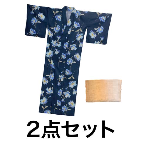 6/18新作!紺地×月見草柄浴衣【2026年新作/YUKATA by dazzy】(ネイビー-フリーサイズ)