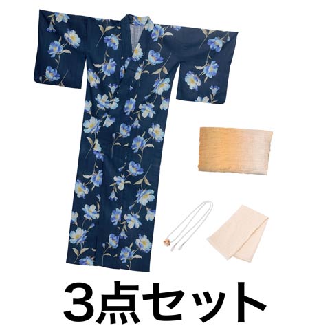 6/18新作!紺地×月見草柄浴衣【2026年新作/YUKATA by dazzy】(通常帯コーデ-フリーサイズ)
