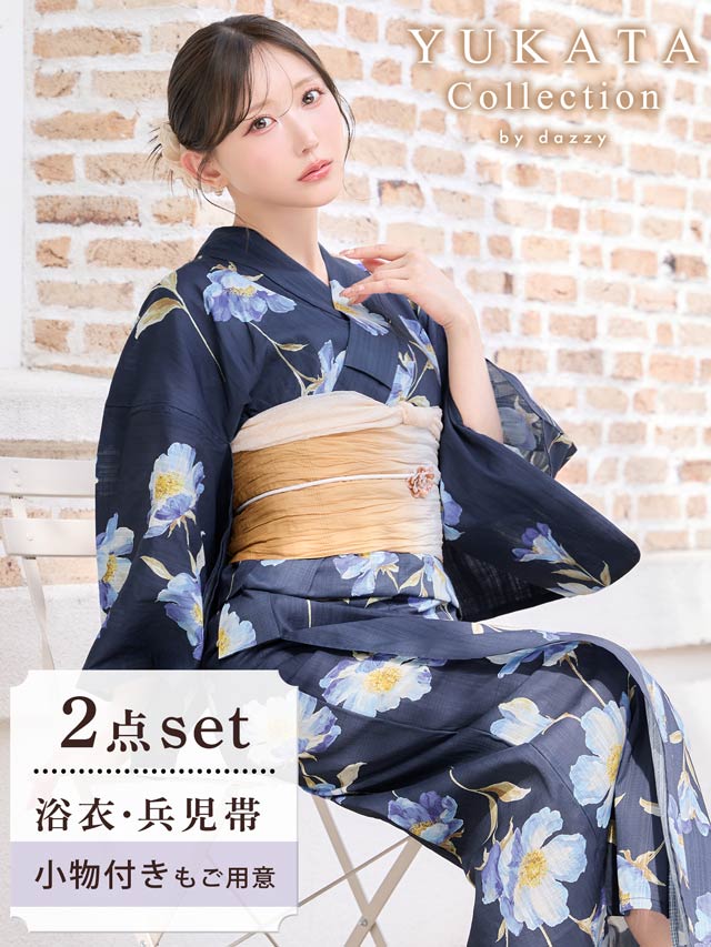 6/18新作!紺地×月見草柄浴衣【2026年新作/YUKATA by dazzy】