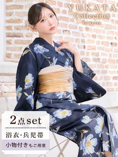 6/18新作!紺地×月見草柄浴衣【2026年新作/YUKATA by dazzy】