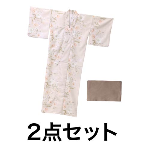 6/18新作!ベージュ×淡色ユリ柄浴衣【2026年新作/YUKATA by dazzy】(ベージュ-フリーサイズ)