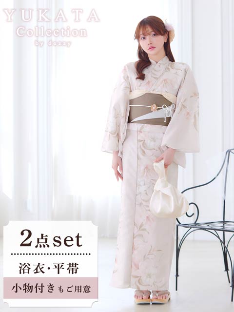6/18新作!ベージュ×淡色ユリ柄浴衣【2026年新作/YUKATA by dazzy】