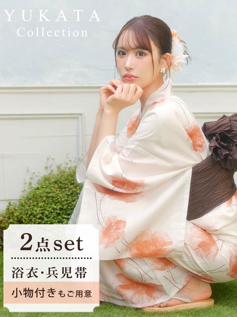 5/21新作!橙色水彩ポピー柄浴衣【2026年新作/YUKATA by dazzy】