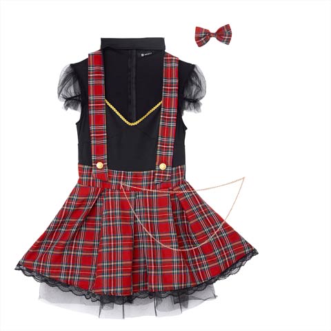 [4点SET]ガーリーパンク魔女コスチューム【2025ハロウィン/コスプレ】(レッド×ブラック-Mサイズ)