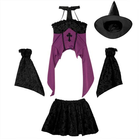 [4点SET]ゴシック魔女コスチューム【2025ハロウィン/コスプレ】(ブラックXパープル-Sサイズ)