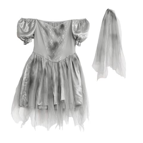 [2点SET]花嫁ゾンビコスチューム[伊藤桃々着用]【2025ハロウィン/コスプレ】(グレー-Sサイズ)