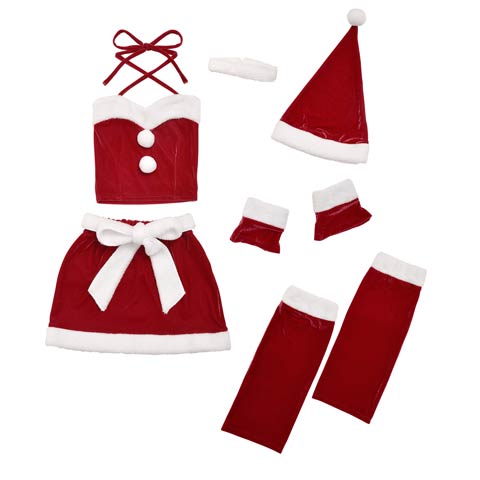 [6点SET]サンタクロストップス＆リボン付きタイトスカートセット【2022クリスマス/コスプレ】(レッド-S)