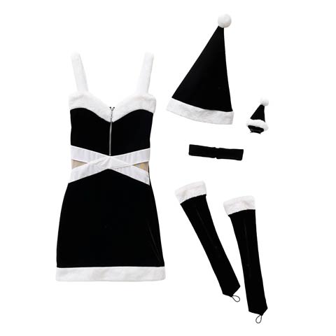 [5点SET]フロントジップカットアウトサンタワンピースセット【2025サンタ/コスプレ】(ブラック-Sサイズ)