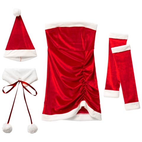 11/20新作!【業界最安級!4点SETで1980円★】[伊藤桃々着用]シャーリングファーリボンサンタコス【2025サンタ/コスプレ】(レッド-ONESIZE)