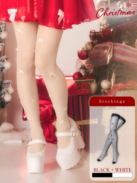 11/13新作!輝くラインストーンにリボンがCUTEなストッキング【2025サンタ/コスプレ】