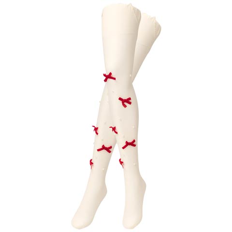 11/13新作!大きめ赤リボンにパールがちりばめられたCUTEなストッキング【2025サンタ/コスプレ】(レッド-フリーサイズ)