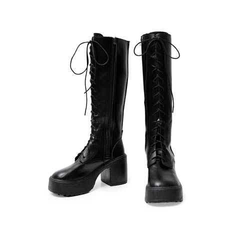 11/13新作!【神コスパ3480円】流行のレースアップ厚底ロングブーツ【2025サンタ/コスプレ】(ブラック-22.5cm)