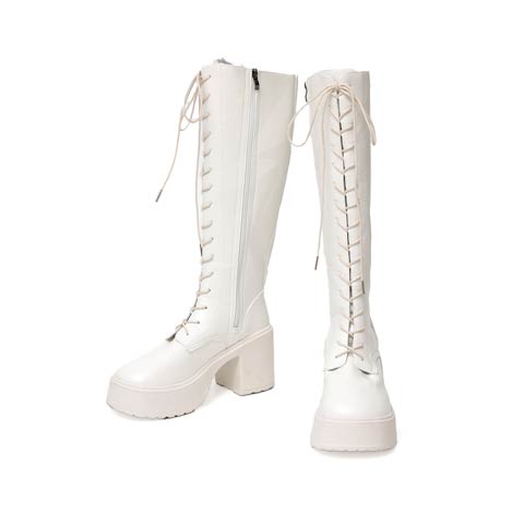 11/13新作!【神コスパ3480円】流行のレースアップ厚底ロングブーツ【2025サンタ/コスプレ】(ホワイト-22.5cm)
