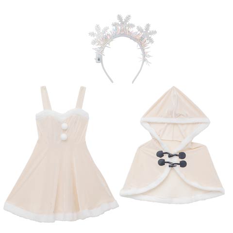 11/13再販![3点SET]ポンチョ&Aラインワンピースクリスマスコスチューム【2025サンタ/コスプレ】★(ホワイト-Sサイズ)