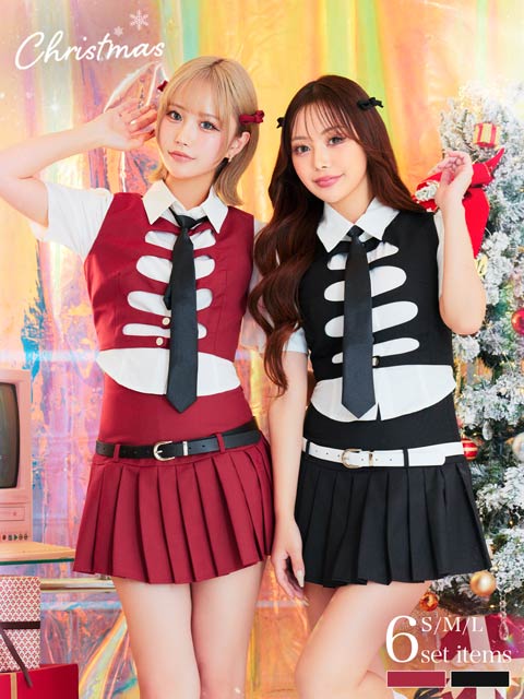 [6点SET]アイドル風ネクタイ×ベスト制服サンタコスチューム【2025サンタ/コスプレ】