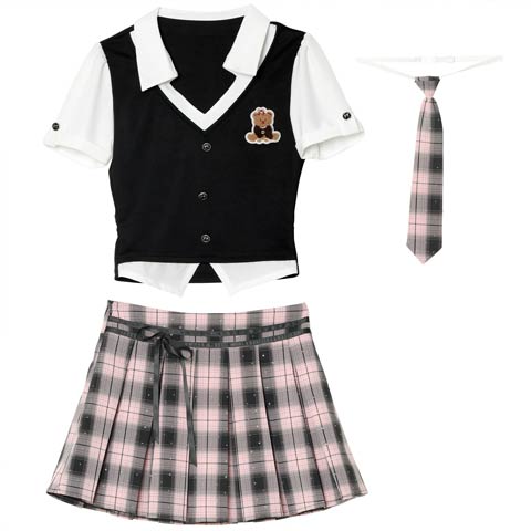 [3点SET]アイドル風チェック制服コスチューム【2025ハロウィン/コスプレ】(ピンク×ブラック-Sサイズ)