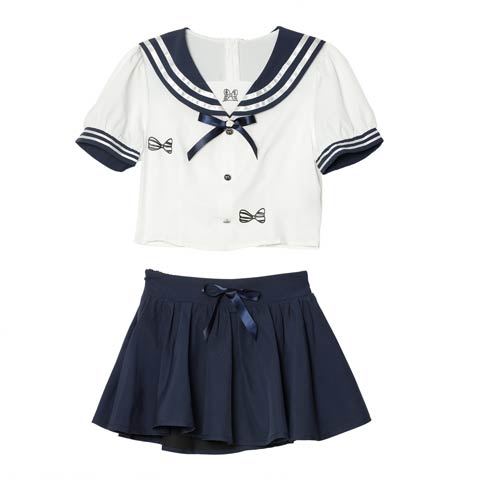 10/3新作![3点SET]ガーリーリボンセーラー服コスチューム[伊藤桃々着用]【2025ハロウィン/コスプレ】(ホワイト×ネイビー-フリーサイズ)