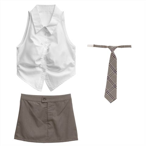 本日半額★10/3新作![3点SET]韓国風セクシー制服コスチューム[伊藤桃々着用]【2025ハロウィン/コスプレ】(グレー×ホワイト-Sサイズ)