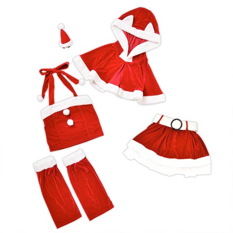 【累計3万着販売!!】[6点SET]ネコ耳ポンチョ＆ミニスカートセット【2025サンタ/コスプレ】★(レッド-Sサイズ)