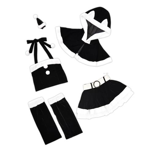 【累計3万着販売!!】[6点SET]ネコ耳ポンチョ＆ミニスカートセット【2025サンタ/コスプレ】★(ブラック-Sサイズ)