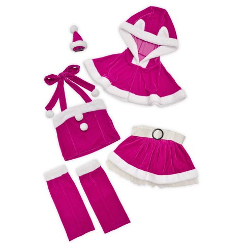 【累計3万着販売!!】[6点SET]ネコ耳ポンチョ＆ミニスカートセット【2025サンタ/コスプレ】★(チェリーピンク-Sサイズ)