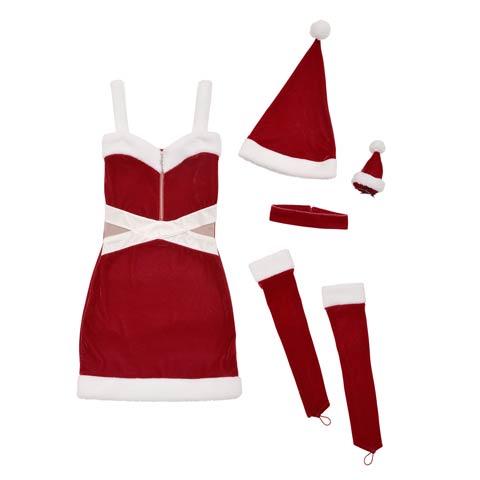 [5点SET]フロントジップカットアウトサンタワンピースセット【2025サンタ/コスプレ】★(レッド-Sサイズ)