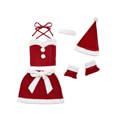 [5点SET]サンタクロストップス＆リボン付きタイトスカートセット【2025サンタ/コスプレ】★(レッド-Sサイズ)