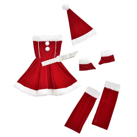 [5点SET]オフショル風サンタワンピースセット【2025サンタ/コスプレ】★(ブラック-Sサイズ)