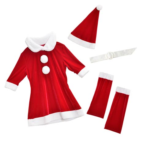 11/18再販![4点SET]襟付きフレアサンタワンピースセット【2025サンタ/コスプレ】★(レッド-Sサイズ)