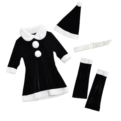 11/18再販![4点SET]襟付きフレアサンタワンピースセット【2025サンタ/コスプレ】★(ブラック-Sサイズ)