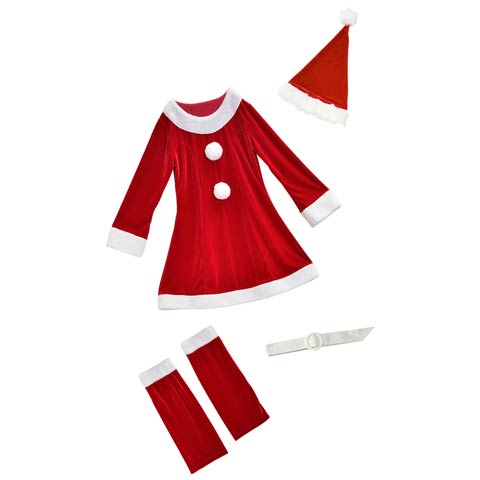 [4点SET]ベルト付きフレアサンタワンピースセット【2025サンタ/コスプレ】★(レッド-Sサイズ)
